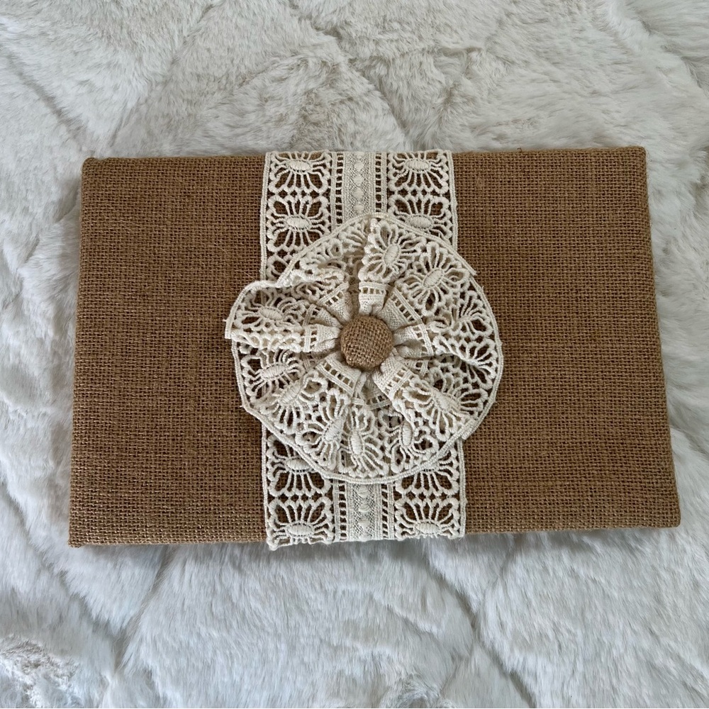 Rustic Burlap Lace Wedding Guest Book Bridal Shower Farmhouse Decor